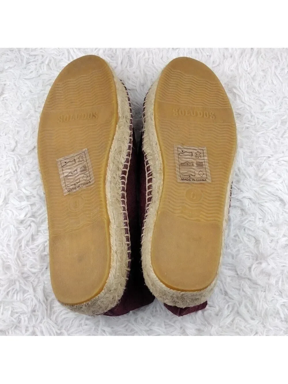 Soludos Burgundy Stitched Suede Leather Almond Toe Espadrille Platform Shoe